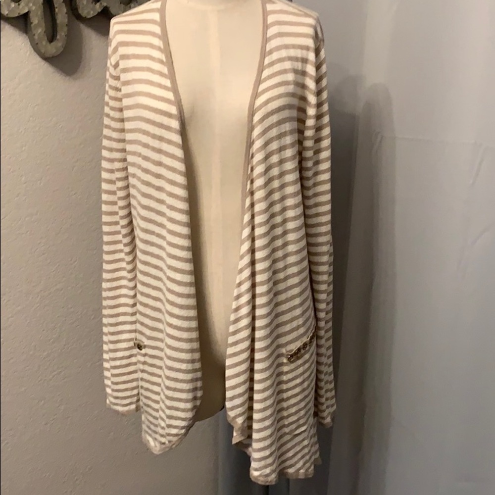 Tan and cream stripe light cardigan sweater Size M